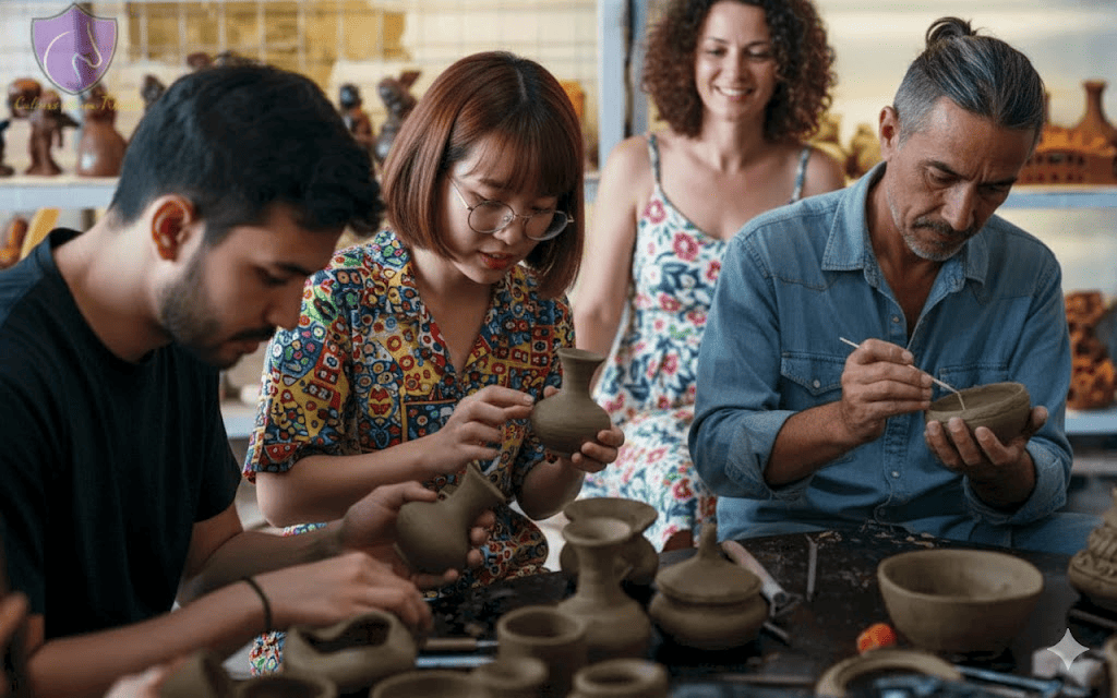 Visitors can explore pottery workshops, experience the hands-on process of shaping clay at Thanh Ha Pottery village